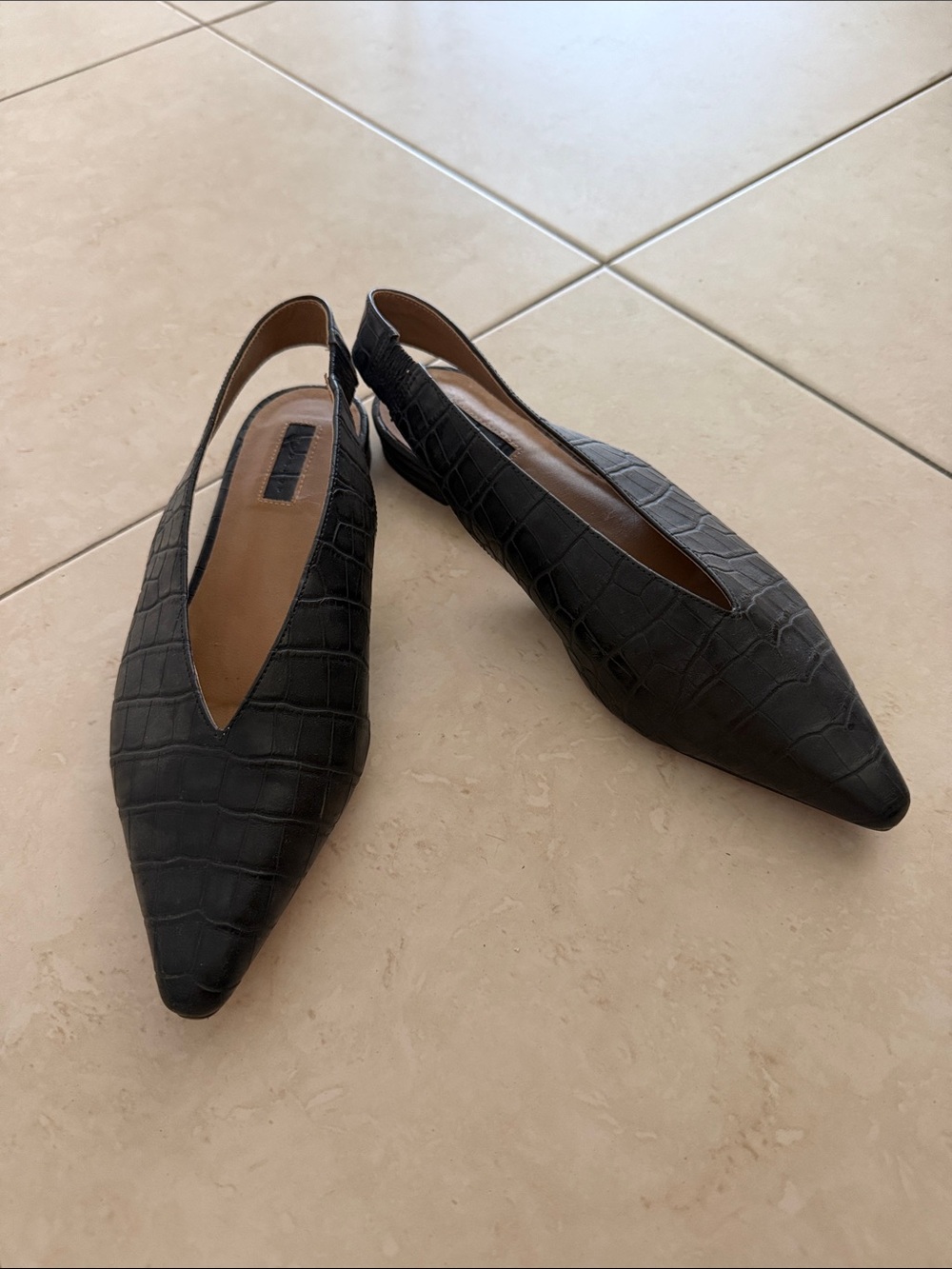 TopShop Black Croc-Embossed Pointed Slingback Flats